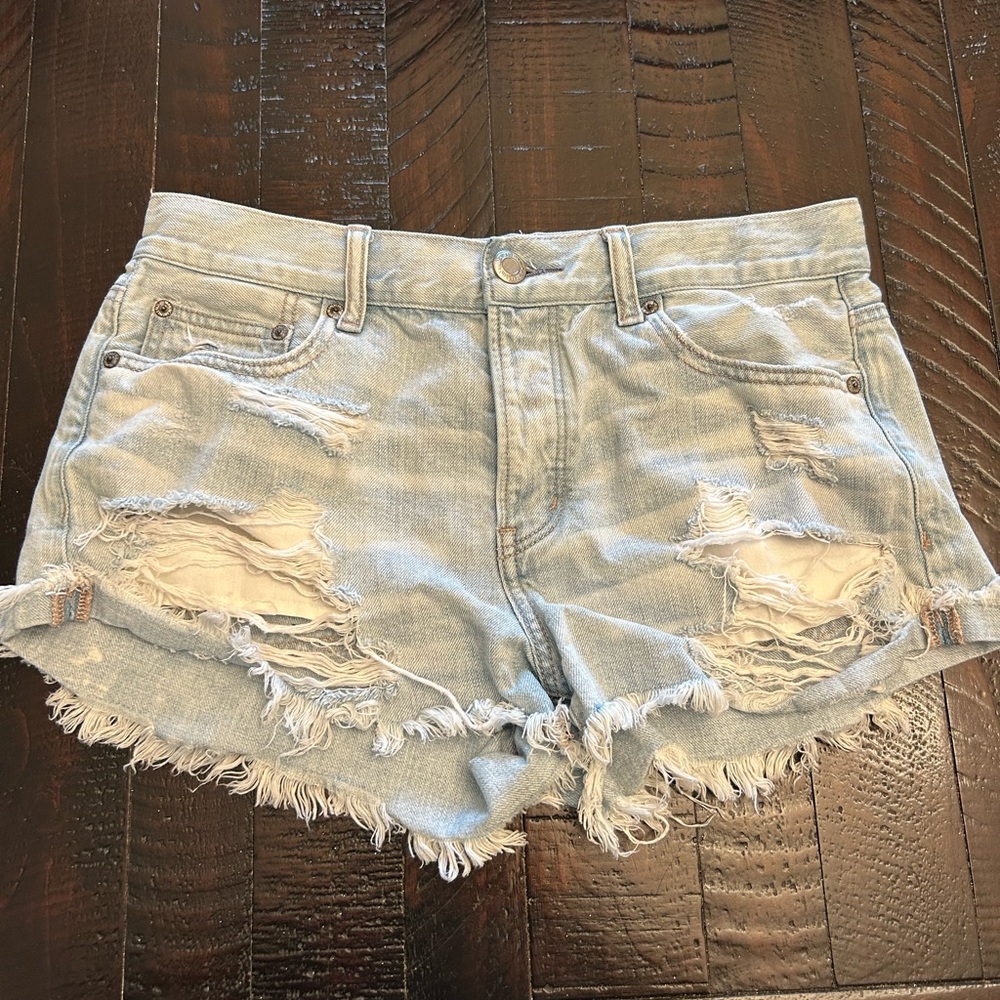 American Eagle Distressed Light Blue Denim Shorts